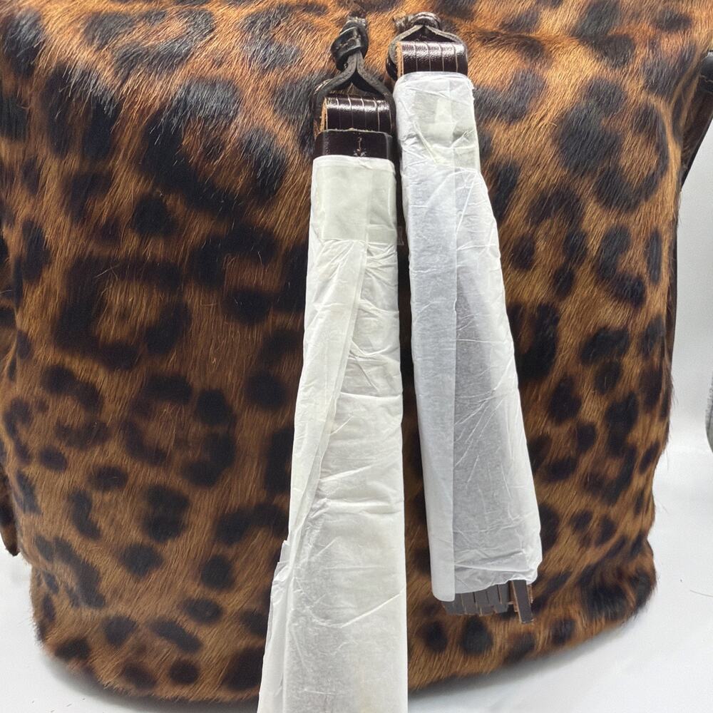 BNWOT Patricia Nash Torresina Tobacco Brown Leopard Calf Hair Bucket Tote Bag - Picture 3 of 16